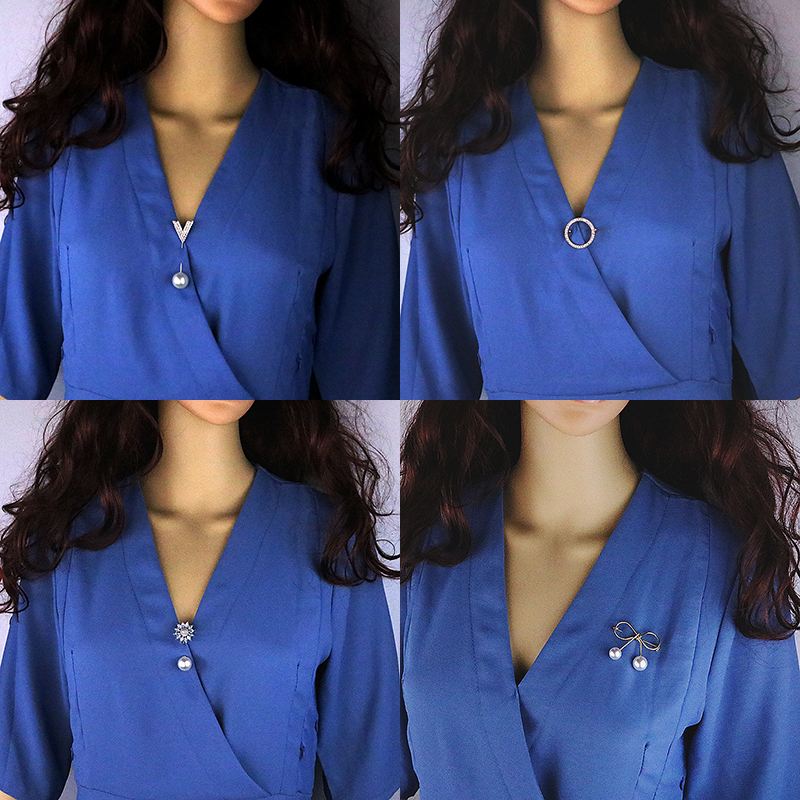 Phiên bản Hàn Quốc của ngọc trai trâm cài áo khoác pin cổ áo chống ánh sáng cổ áo cổ áo khóa từ pin cổ chữ V phụ kiện cài áo vest nam