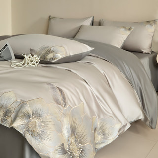 高端轻奢全棉长绒棉四件套100纯棉刺绣被套高级感床笠款床上用品