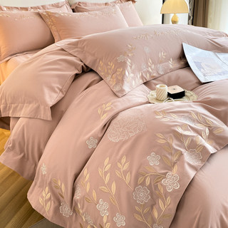 高端加厚磨毛纯棉四件套刺绣全棉高级感被套少女心床笠款床上用品