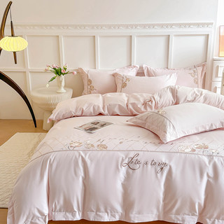 现代轻奢风A类母婴级100纯棉四件套全棉长绒棉刺绣被套高级感床品