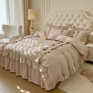 公主风100纯棉床裙款四件套全棉花边被套奶油风1.8床笠款床上用品