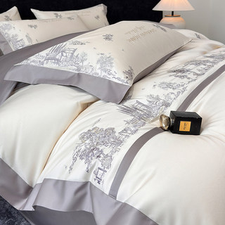 高端A类母婴级纯棉四件套100全棉长绒棉印花被套高级感床笠款床品