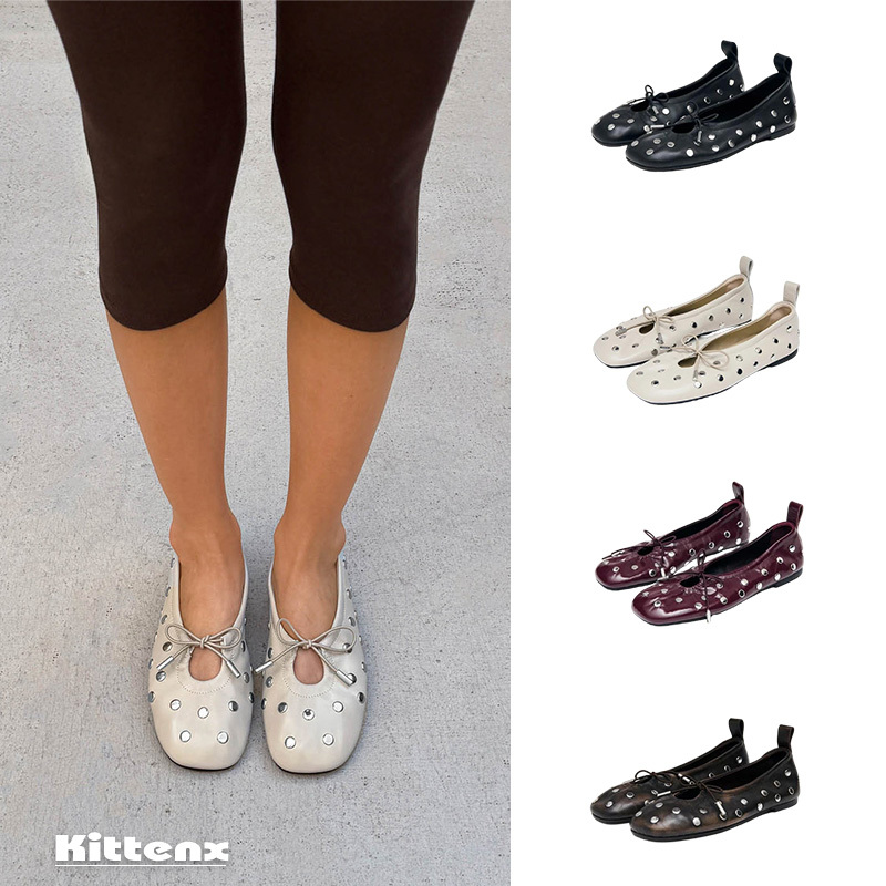 Buyer's Boutique Genuine Discount In-Stock Spanish Alohas Ballet Shoes with Rivets, Bow Ties, and Flat Soles Buyer's Boutique Genuine Discount In-Stock Spanish Alohas Ballet Shoes with Rivets, Bow Ties, and Flat Soles