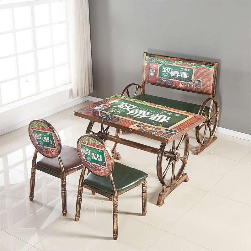 Theme wrought iron retro industrial style clear bar milk tea shop coffee shop catering hot pot card seat sofa table and chair combination