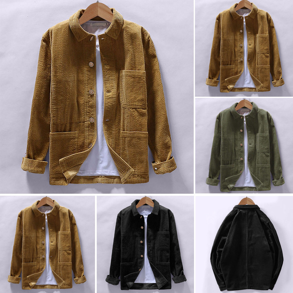 Mens Long Seleeve Casual Solid Color Corduroy Shirt Men's Shirt