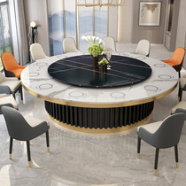 Hotel Electric Dining Table Big Round Table Rock Plate Marble with induction stove New Chinese solid wood 15 people 20 Baume hotel