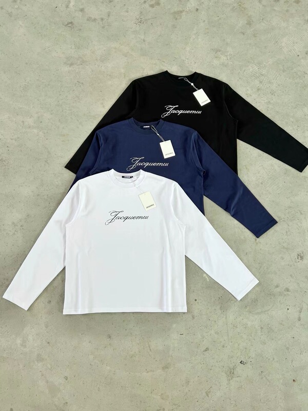 Jacquemus French Minimalist Letter Print Unisex Couple's Base Shirt Pure Cotton Loose Casual Long-Sleeve T-Shirt for Autumn Jacquemus French Minimalist Letter Print Unisex Couple's Base Shirt Pure Cotton Loose Casual Long-Sleeve T-Shirt for Autumn