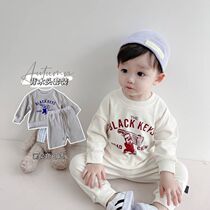 INS baby spring autumn new T-shirt mens and womens baby sweatshirt + pants casual two-piece set children outing suit trend