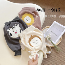 Baby Korean version high waist belly pants thick baby winter wear integrated velvet warm pants newborn big PP pants covered fart pants