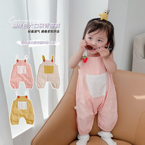 Childrens foreign suspenders baby summer thin jumpsuit baby Korean version loose pants go out long pants trend