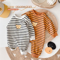 Baby one-piece super cute baby long-sleeved climbing suit newborn stripe print outing suit Harbin foreign style fart coat