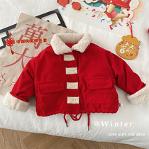 Girls New Year greeting clothes: 0-6 years old winter clothes baby warm corduroy cotton clothing baby girls thick padded jacket cotton clothing