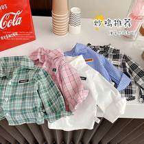 Baby striped shirt 0-3 years old spring and autumn dress boy Korean version top long sleeve plaid shirt baby cardigan jacket