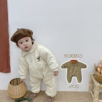 Baby jumpsuit winter coat mens and womens baby Ha Yi Korean version plush warm clip cotton long sleeve bag fart coat climbing suit go out