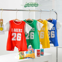 Internet celebrity super cute baby summer suit foreign boy baby basketball suit short sleeve Hari newborn fart crawling suit