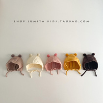 INS Korean baby hat foreign spring autumn thin cotton 0-6 months male and female baby solid color ear protection hat cute