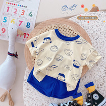 Childrens short sleeve set summer boys boys and girls cartoon T-shirts shorts thin medium and small children casual two-piece set trendy sports