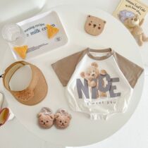 Baby Korean version loose jumpsuit foreign style boy baby triangle bag fart soft newborn short sleeve sweater climbing suit