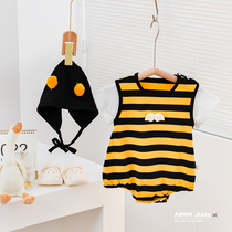 Baby striped bee small wings one-piece foreign qi baby super cute ha clothes bag fart clothes newborn crawling clothes go out