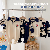 Baby bear jumpsuit baby foreign long-sleeved haji newborn college style crawling suit childrens sweatshirt outfit