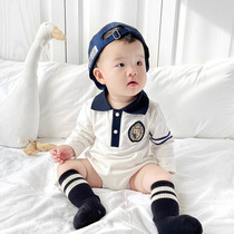 Baby spring one-piece foreign style baby navy collar long sleeve hat bag fart coat newborn crawler outing outfit