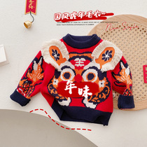 Childrens New Year tiger head sweater winter girl knitting top baby New Year greeting baby baby jumper tiger clothes