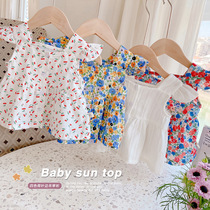 Baby girl flower suspender girl foreign summer thin princess shirt baby breathable sleeveless vest doll shirt top