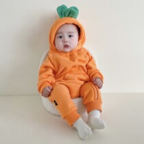 ins Korean version baby autumn and winter fleece baby carrot crawling suit cute baby go out thick onesy