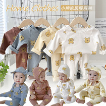 Baby cotton loungewear set childrens pajamas male and female baby high waist belly protection spring and autumn clothing newborn autumn clothes pants