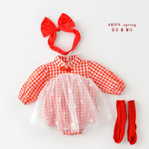 Baby one-piece foreign spring dress girl antique style 100-day banquet mesh skirt newborn full moon bag fart coat first birthday dress