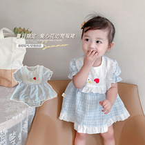Baby foreign plaid dress thin 0-2 years old newborn summer dress fart skirt girl baby cute net celebrity crawling suit