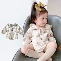 Baby one-piece autumn newborn Ha Yi super cute little bear polka dot baby fart coat long-sleeved crawling suit outing trend