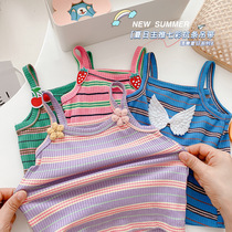 Girls suspenders with belly protection baby summer thin vest girls foreign sleeveless top cool and cute outside