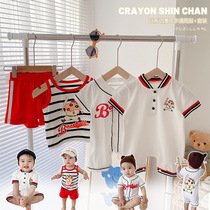 Baby summer cartoon series 0-3 years old baby Korean onesuit childrens thin cute striped tank top shorts