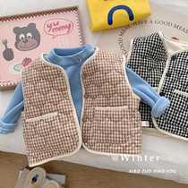 Baby jacket 0-5 years old autumn and winter wear baby fleece plaid vest top childrens quilted warm jacket