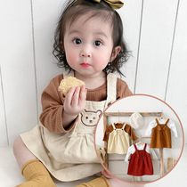 Baby corduroy strap skirt girl dress girl baby long sleeve slip dress foreign undershirt two-piece trend