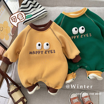 Baby winter coveralls 0-2 years old male and female baby Korean version big eyes contrast Hardy newborn warm climbing suit
