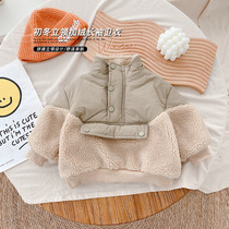 Children: 0-6 years old lamb wool spliced sweatshirt winter coat male and female baby plush foreign top baby outerwear