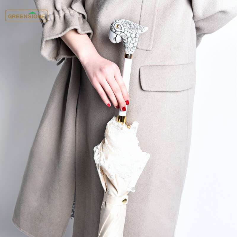 European luxury court double lace sunny umbrella enamel color parrot animal head handle sunscreen umbrella sunshade female