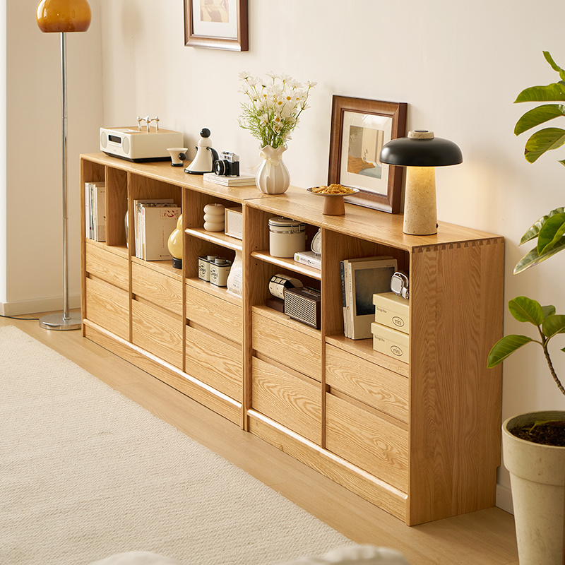 Solid Wood Oak Bookcase Bookshelf Floor-Standing Free Combination Grid Cabinet Storage Cabinet Bedroom Chest of Drawers Living Room Simple Low Cabinet