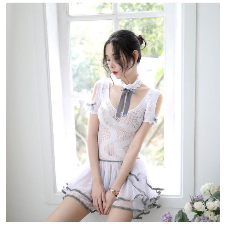 Sexy lingerie new one-shoulder mesh lace maid cute maid uniform princess tutu skirt