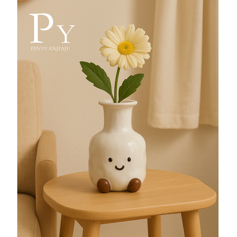 かわいいスマイリーフェイスの花瓶、自宅のリビングルームのデスクトップのクリエイティブな装飾品、ドライフラワーアレンジメント、新鮮な花、水耕栽培の陶器の花瓶