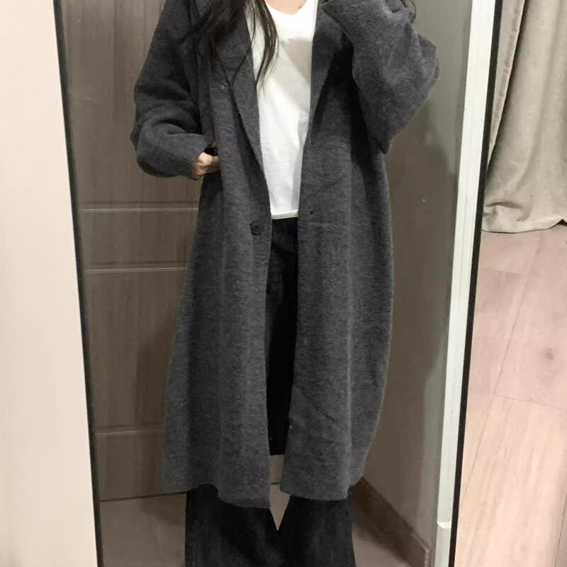 Korean Style Lazy Long Hooded Knitted Cardigan Sweater for Women, Autumn and Winter Thickened Loose Slimming Coat