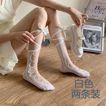 Strap Socks Cross Black Female Midbarrel Socks Ins Tide Lace Long Socks Summer Thin Jk Calf Stockings Stockings Socks