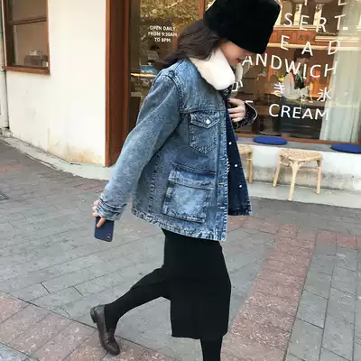 77store denim cotton-padded women short 2021 Winter new Korean version of loose small student cotton-padded jacket coat