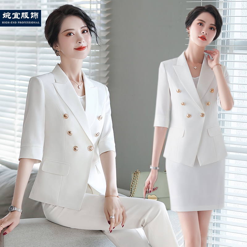White small suit jacket for women with five-quarter sleeves for spring and summer thin slim slim beautician professional suit with medium sleeves