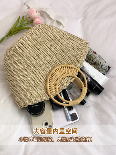 Summer straw large bag for women 2026 new fashion seaside resort style handbag large capacity versatile tote bag