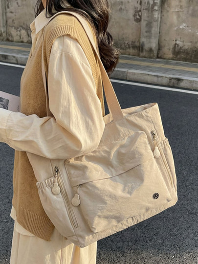 Canvas Bag for Women, Large Capacity, 2026 New Autumn and Winter Versatile Simple Shoulder Bag, College Student Class Commute Tote Bag