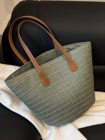 Straw bag women's large capacity 2025 new holiday beach straw bag woven bucket bag vegetable basket seaside tote bag