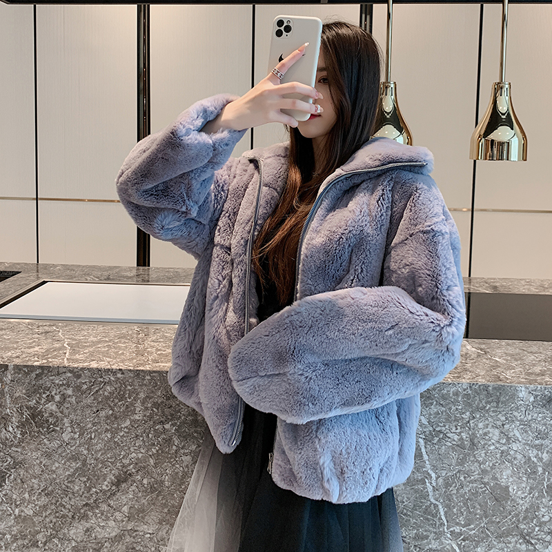 2022 Winter New Imported Rex Rabbit Fur Coat Haining Fur Coat Women's Short Fashion Young Style